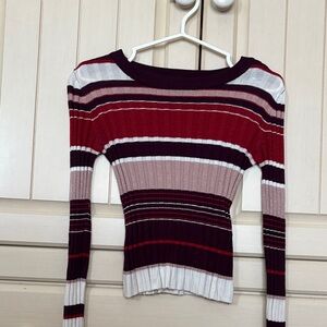 Dynamite Striped Long Sleeve Top - Red, White, Pink